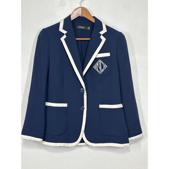Lauren Ralph Lauren Two-Tone Georgette Black Label Blazer 4 Royal Blue Logo